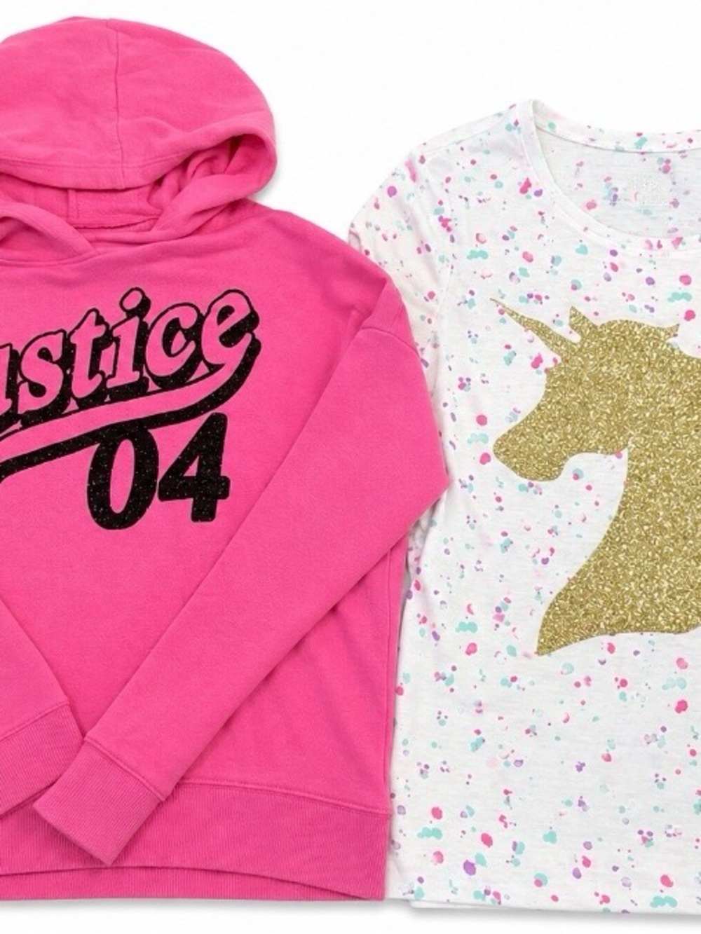 Justice Girls' Hot Pink Hoodie & White Unicorn Tee Set